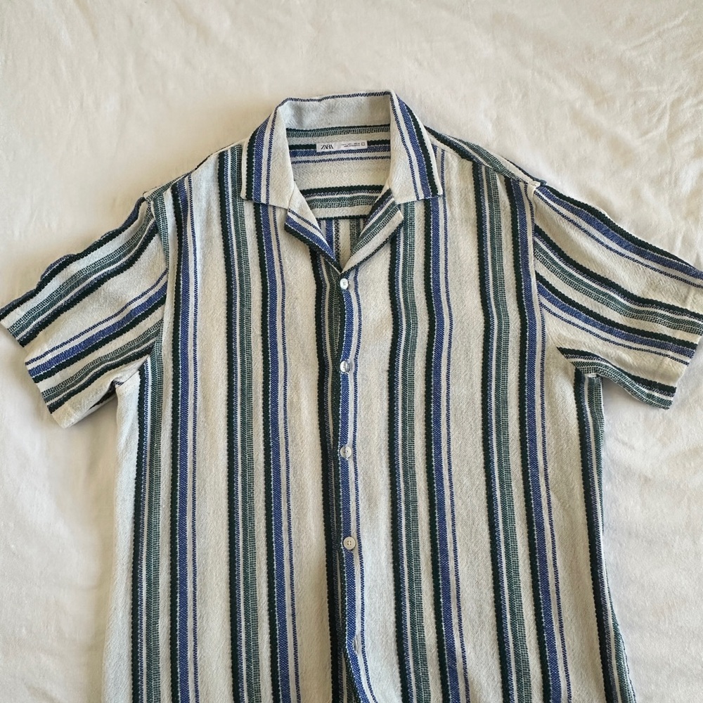 Zara Green and Blue Casual Button Down Shirt Sz.L